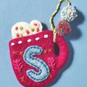 New!  Anthropologie Snow Day Monogram Felt Ornament S